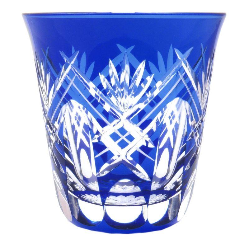 すみだ江戸切子館 江戸切子 グラス 焼酎グラス タンブラー (化粧箱入) 重ね剣矢来 (藍) 容量約290ml 日本製 KY-44